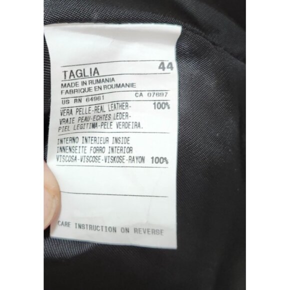 SISLEY Women’s Black Leather Moto Jacket Zip Front Diagonal Pockets Classic 44 - Picture 7 of 11